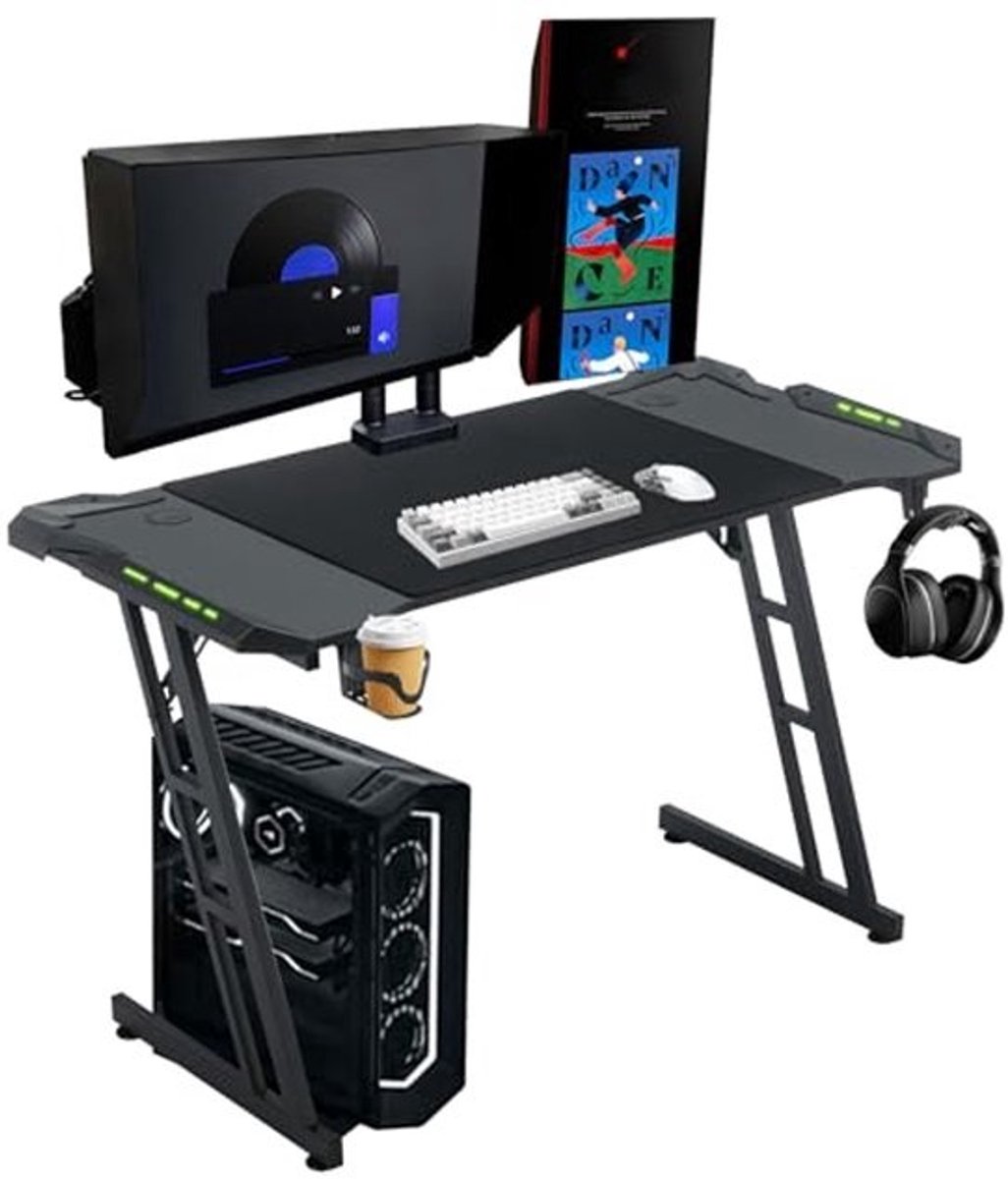 Gamingtafel met LED verlichting, Ergonomische Computertafel voor Gaming en Kantoor, 120 x 60 x 74 cm, Tot 150 kg Draagvermogen