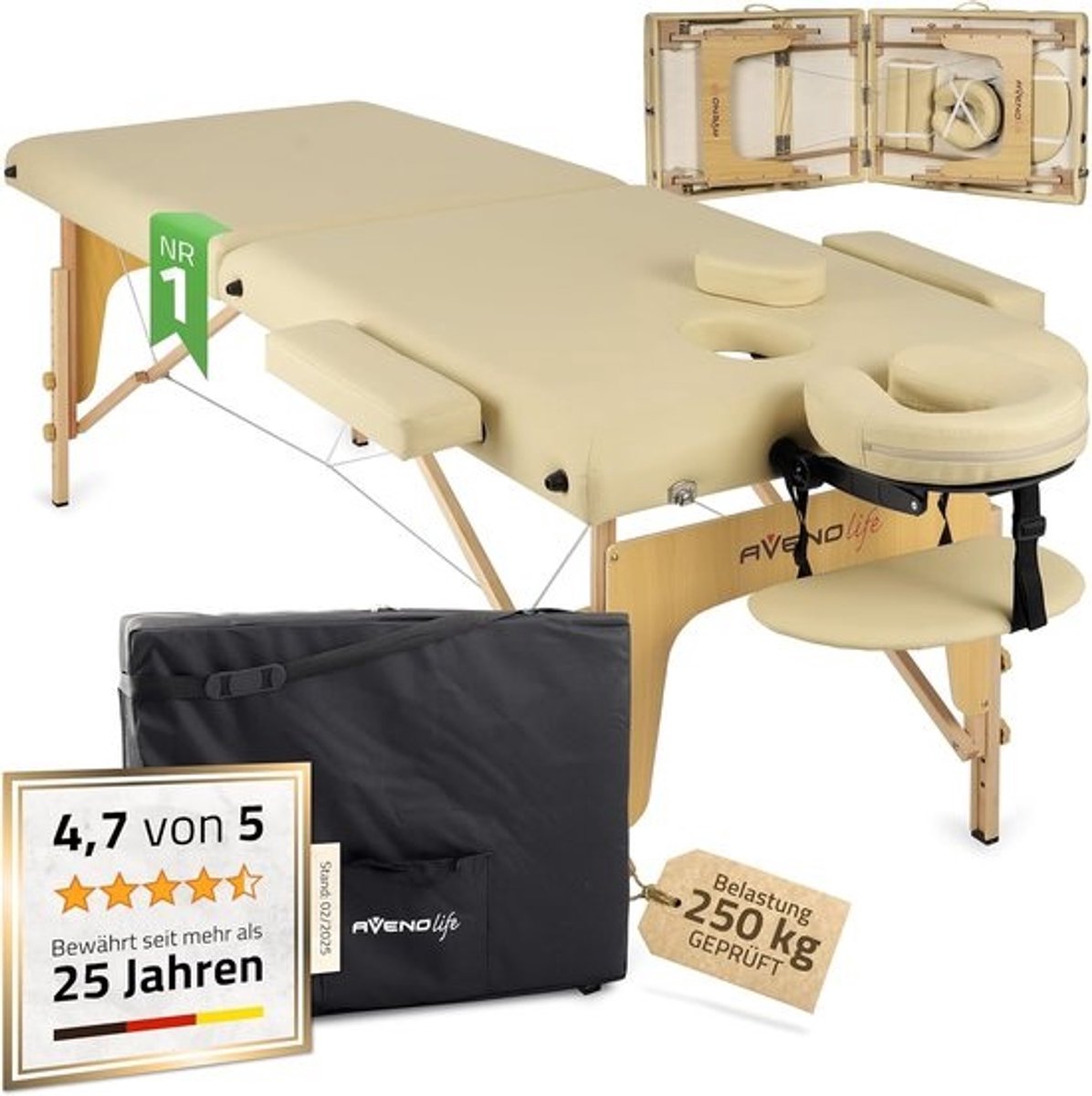 Inklapbare Massagestoel met Hoofdsteun en Armleuningen - 185 x 70 x 85 cm - Tot 250 kg - Professionele Kwaliteit