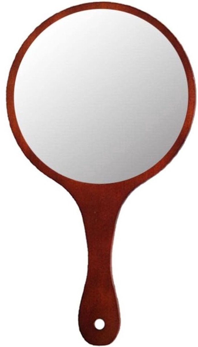 Handspiegel Antiek - Make-up Spiegel - Dagelijkse Verzorging - Houten Frame - 31cm Lengte - Donkerbruin
