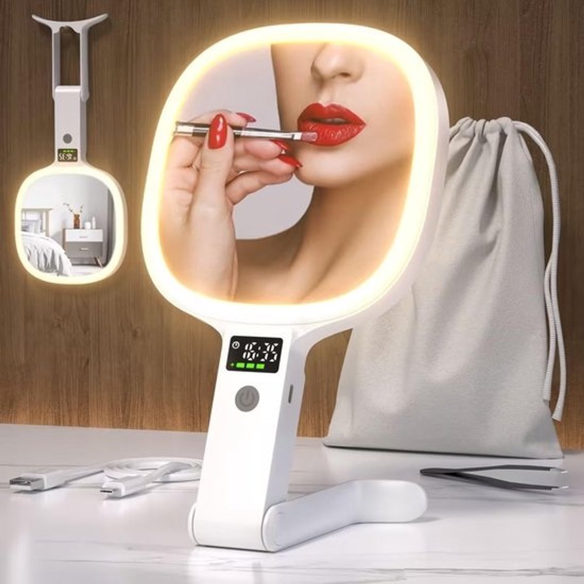 Verlichte Make-up Spiegel - Vergroot Spiegel - Nauwkeurig Op Maken - Smart LED Display - 1x 20x Vergroting - Wit