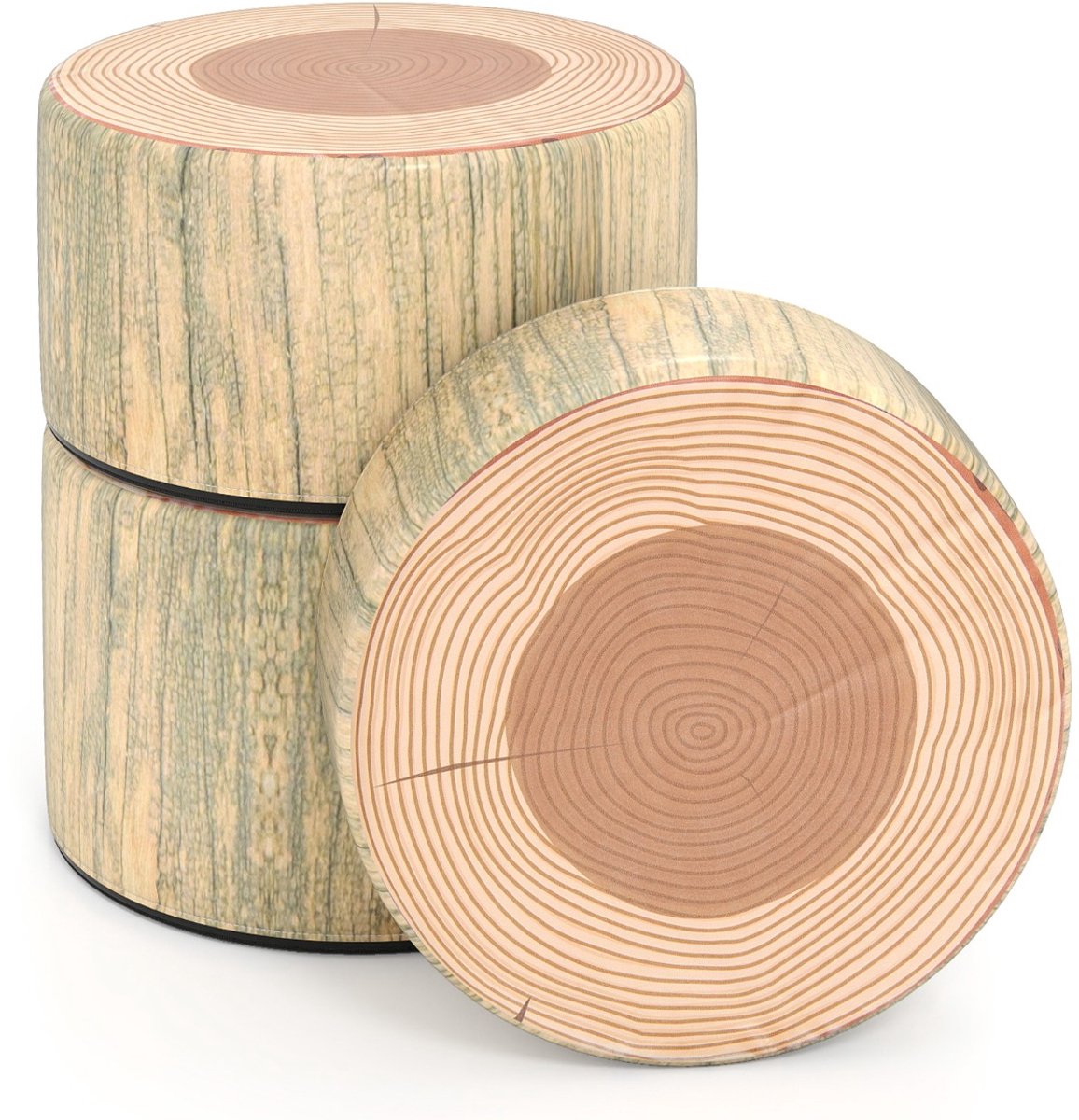 SureDeal® - Poef - Delige Boomstronk Krukkenset - Verschillende Hoogtes - 38x38x25 cm - Naturel