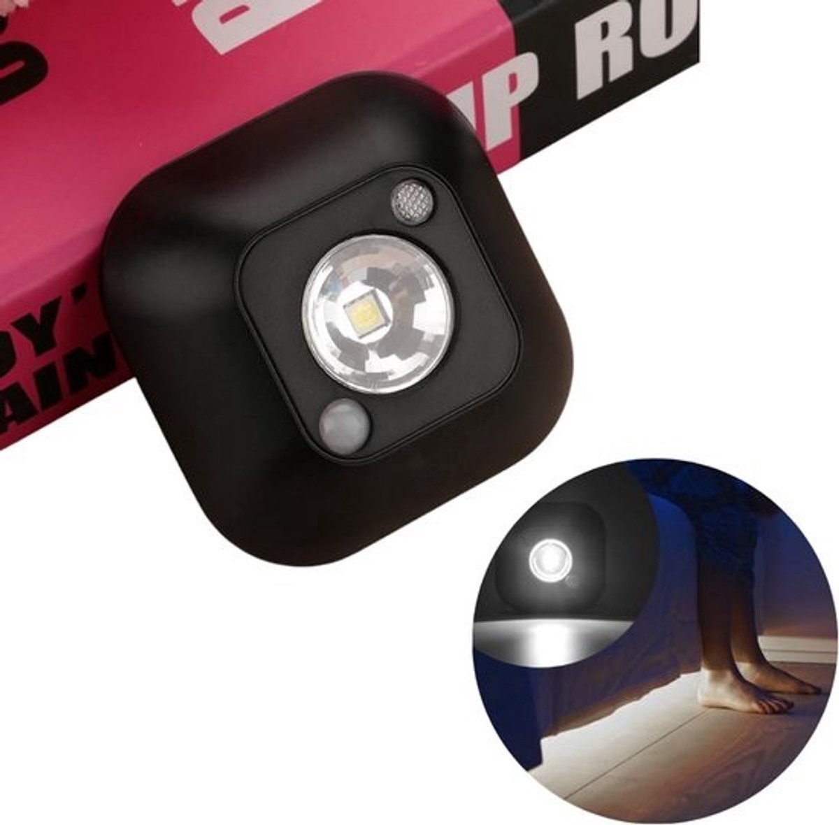 Bewegingssensor Nachtlampje - Draadloos LED Lampje - Kast en Trap Verlichting - Automatische Infrarood Sensor - 70x70x24 mm - Zwart