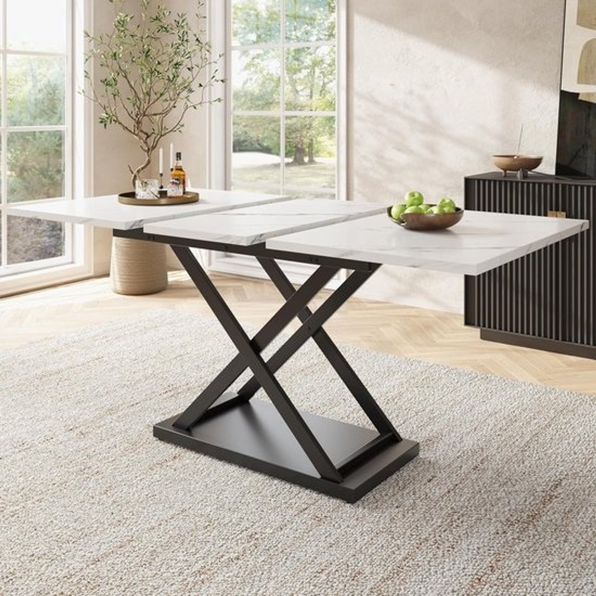 Uittrekbare Eettafel - Telescopische Tafel Keuken - Gezinsmaaltijden Ontvangen - Verstelbare Lengte - 120 tot 160cm - Wit