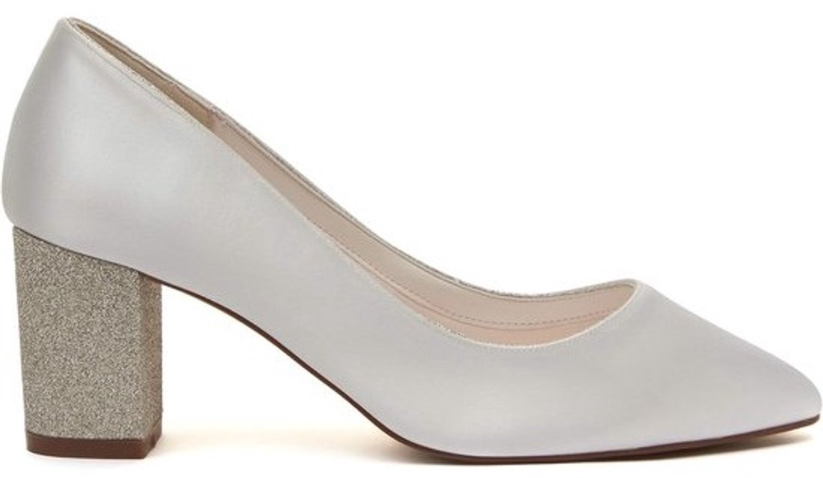 Klassieke Pumps - Trouwschoenen Dames - Bruiloft Feest - Iets Blauw Juweel - Hakhoogte 6.25 cm - Ivoor Satijn