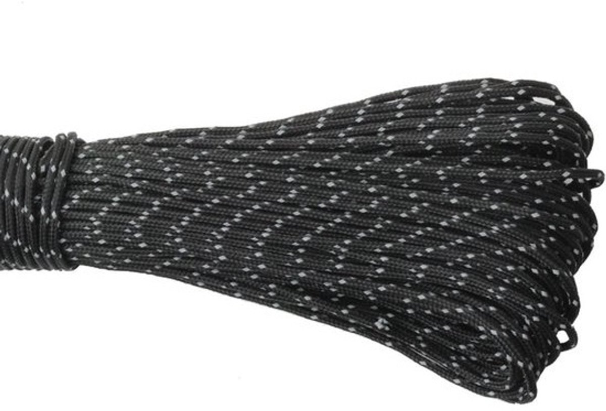 Reflecterend Touw - Paracord Koord - Outdoor Kamperen - 3 Strengen Kern - 50 Meter Lengte - Zwart