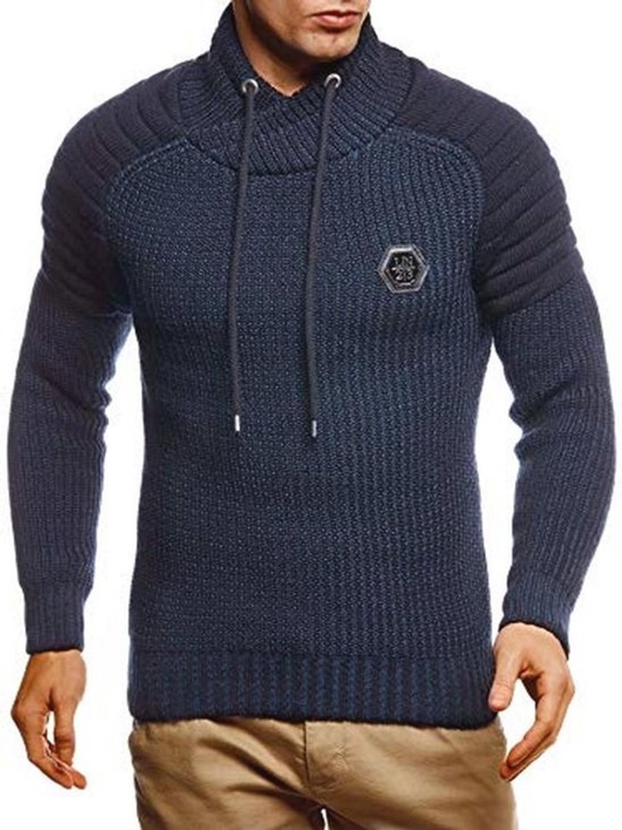 Heren gebreide pullover hoodie met lange mouwen en sjaalkraag