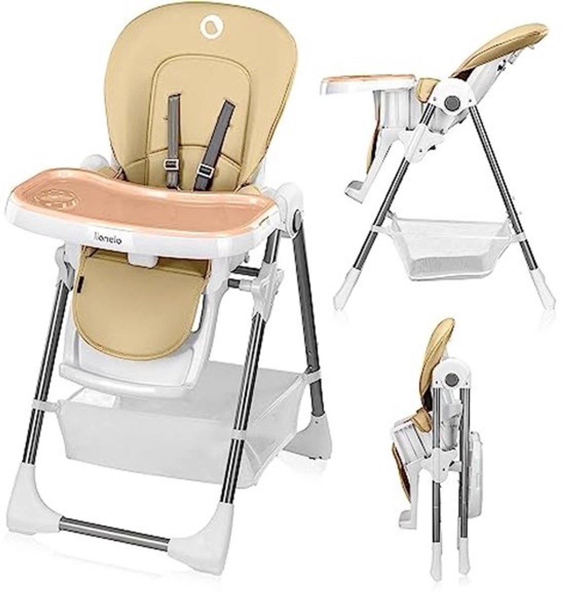 Voedings- en Schommelstoel voor Baby's - Hoogte- en Rugleuning Verstelbaar, 12 Melodieën, Beige