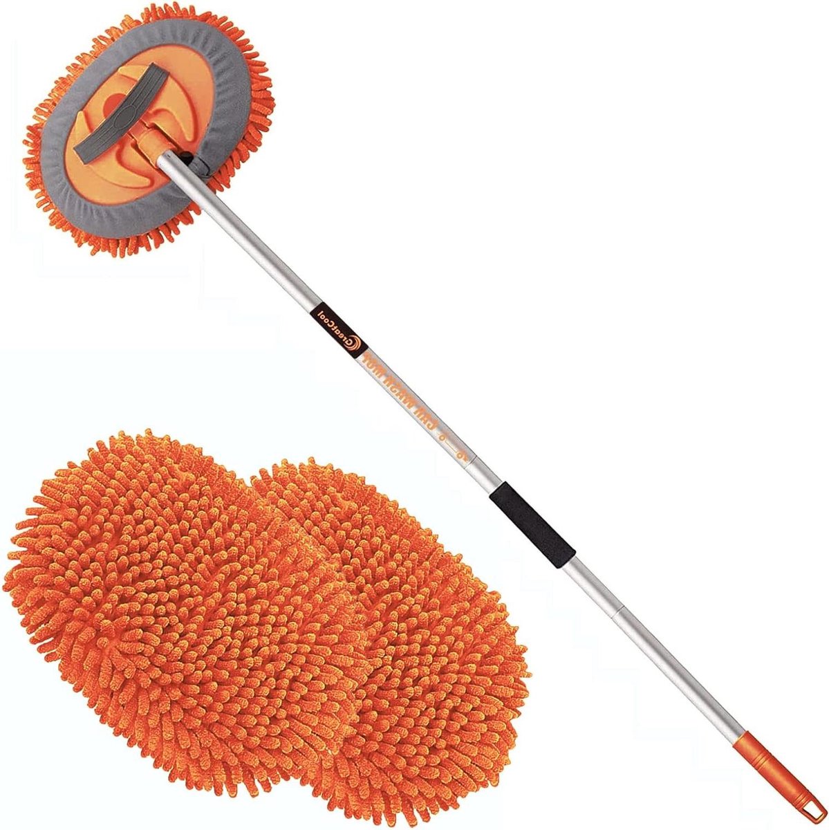 Autowasborstel Dweilset - Schoonmaakset Auto - Auto Reinigen - 2-in-1 Spons Want - 1575 cm Steel - Blauw