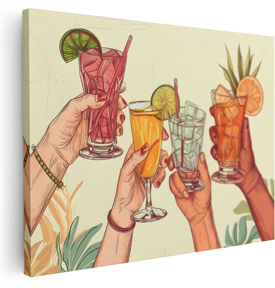 Artaza Canvas Schilderij Zomerse Drankjes - 160x120 cm - Groot - Wanddecoratie Eten En Drinken - Muurdecoratie Jungle - Decoratie Ananas - Schilderijen Op Canvas