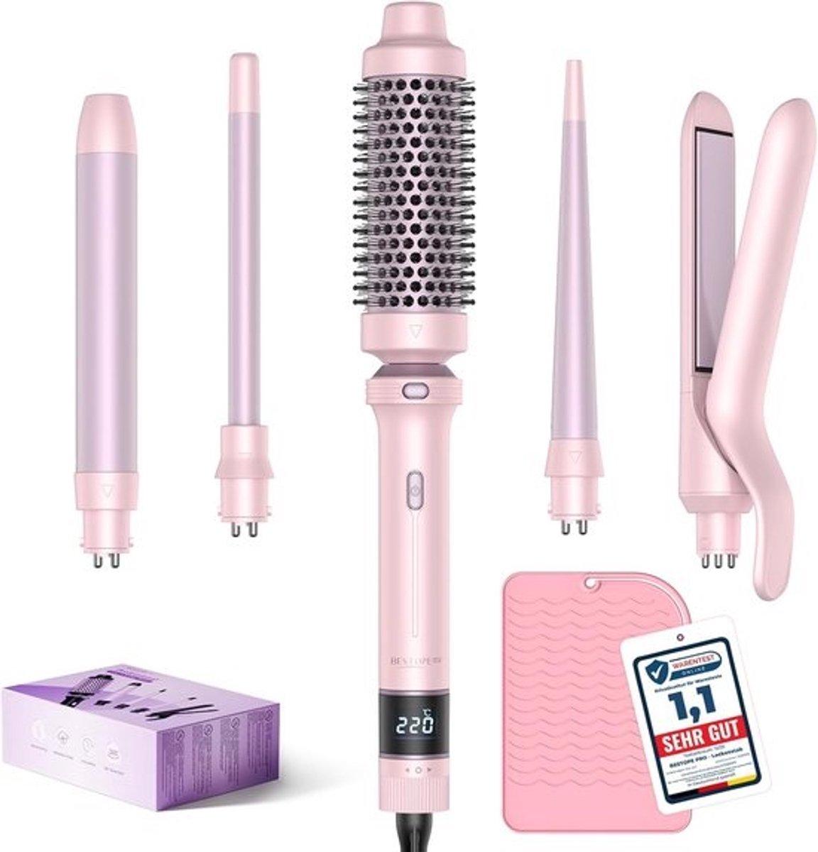 Krultang Set - Haarstyling Gereedschap - Verschillende Kapsels - 5-in-1 Functionaliteit - 13 Temperaturen - Roze
