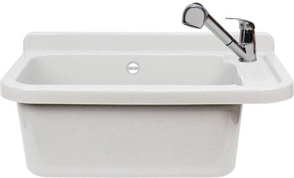 Gootsteen met armatuur 50x35 cm voor binnen en buiten met overloop en afvoer
