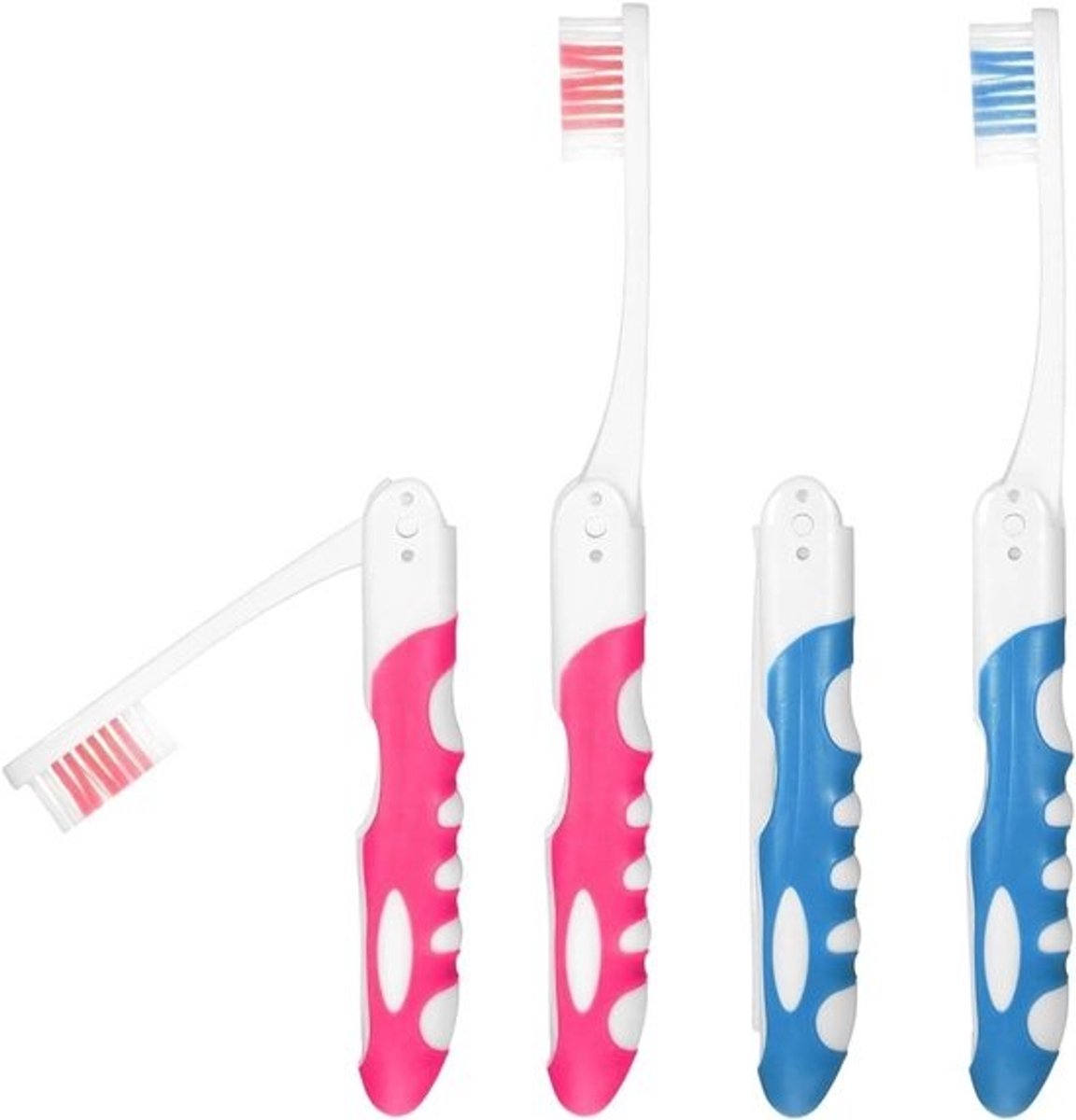 2 Pcs Reizen Tandenborstel - Draagbare Zachte Tandenborstel - Klein Vouwbaar Reistandenborstel Set voor Kamperen - Hiking (Roze, Blauw)