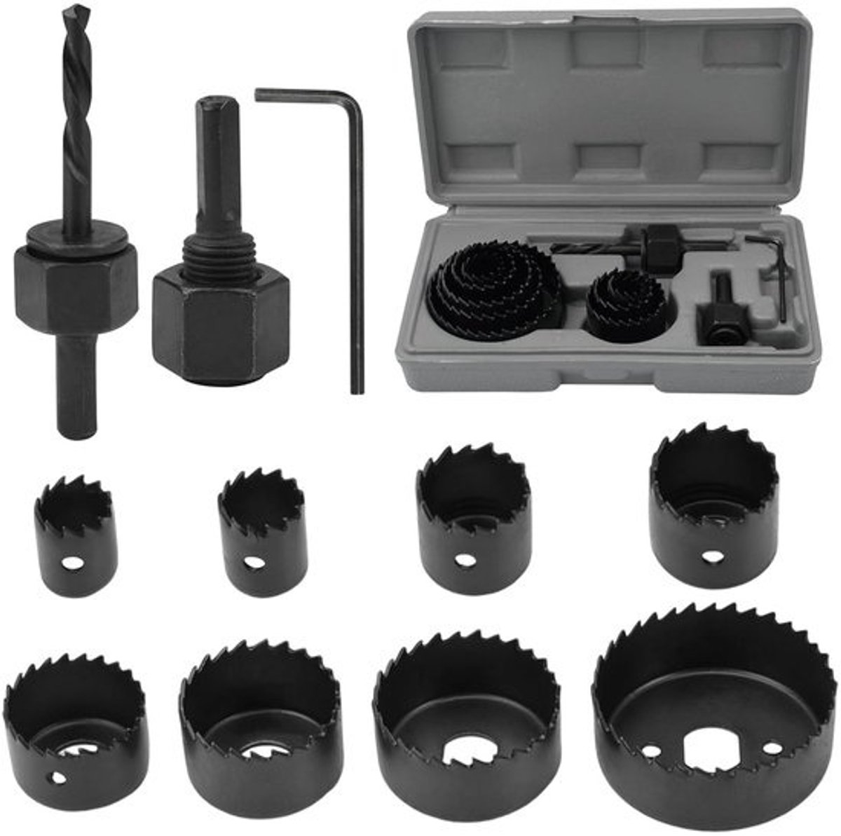 Hole Zaag Set - 11 Stukken - 19 mm-64 mm - Circulaire Zaag - Boor Bit Set - Carbon Staal - Versterkte Plaat
