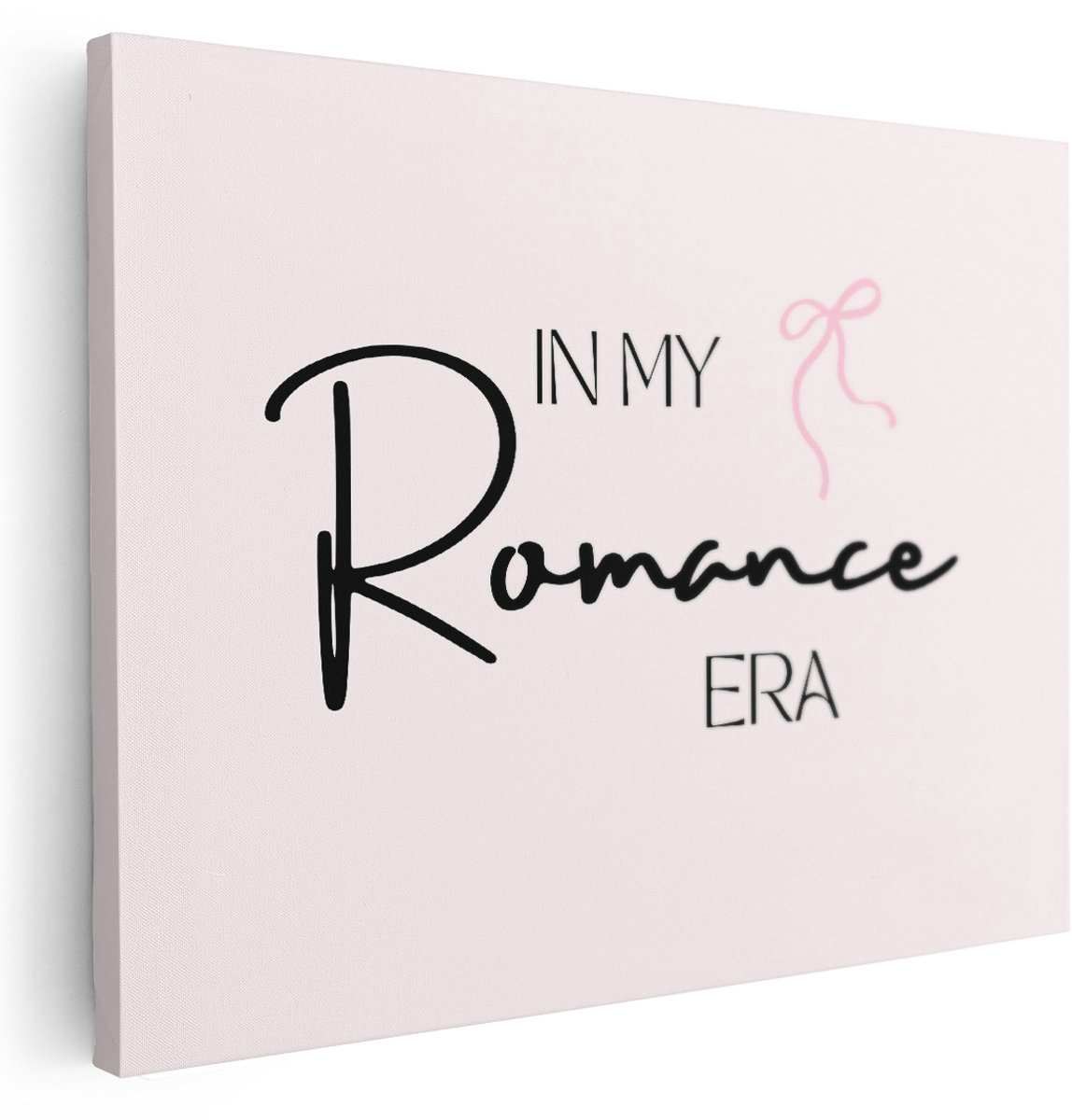 Artaza Canvas Schilderij Romance Era Tekst - 160x120 cm - Groot - Wanddecoratie Roze Strik - Muurdecoratie Quote - Kamer Accessoires Liefde