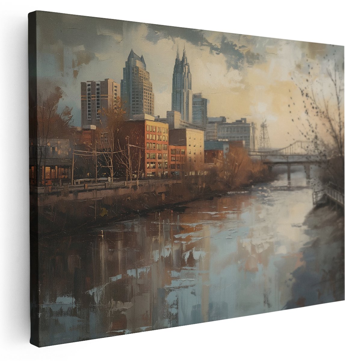 Artaza Canvas Schilderij Skyline - 160x120 cm - Groot - Wanddecoratie Stad - Muurdecoratie Herfst - Decoratie Landschap Woonkamer