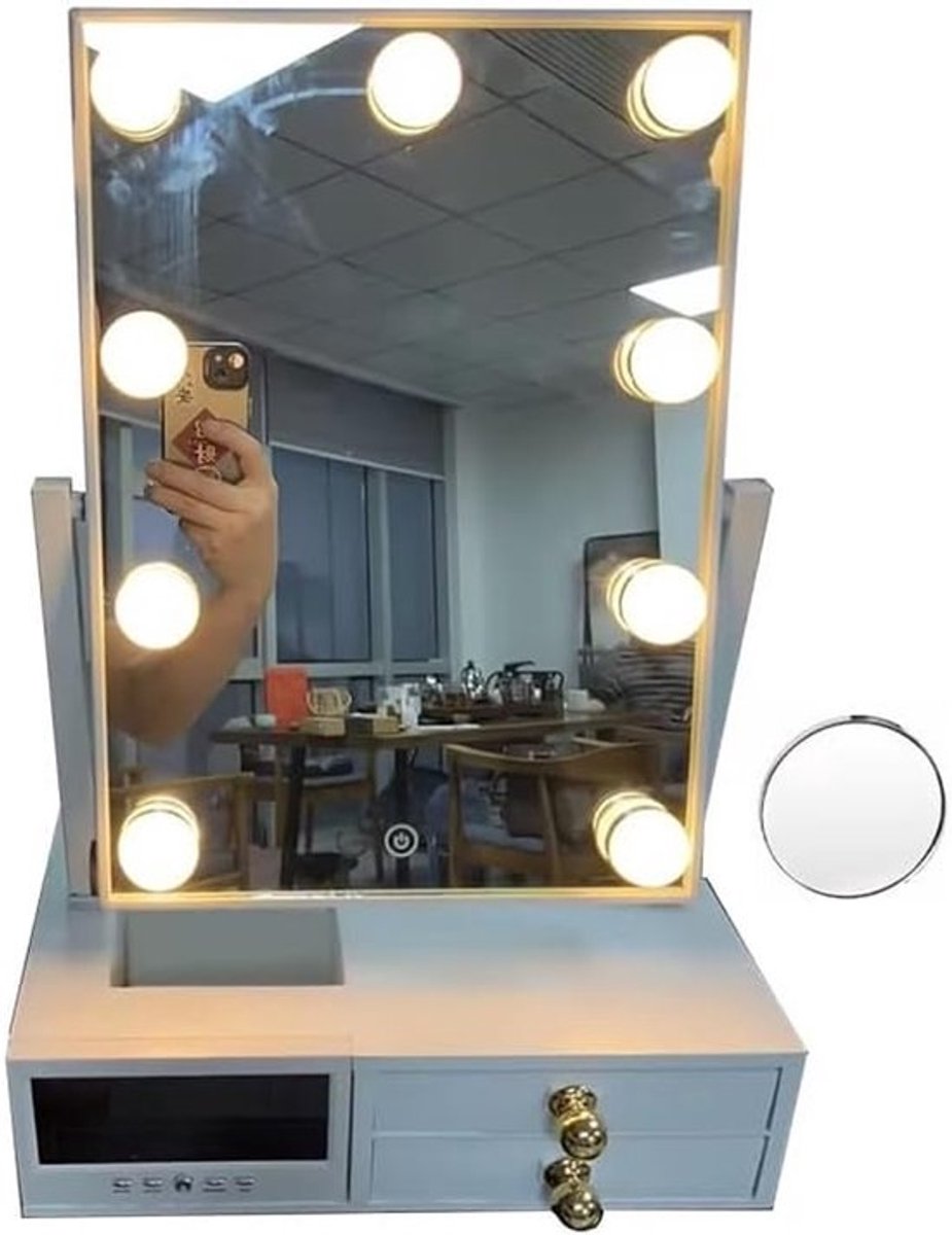 Grote Hollywood Spiegel met Verlichting Sieraden Organizer en Digitale Klok