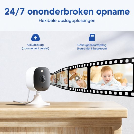 Wifi IP Bewakingscamera voor Binnen (2K-resolutie, tweeweg-audio, nachtzicht tot 10 m, tot 512 GB lokaal geheugen op TF-kaart) — afbeelding 4