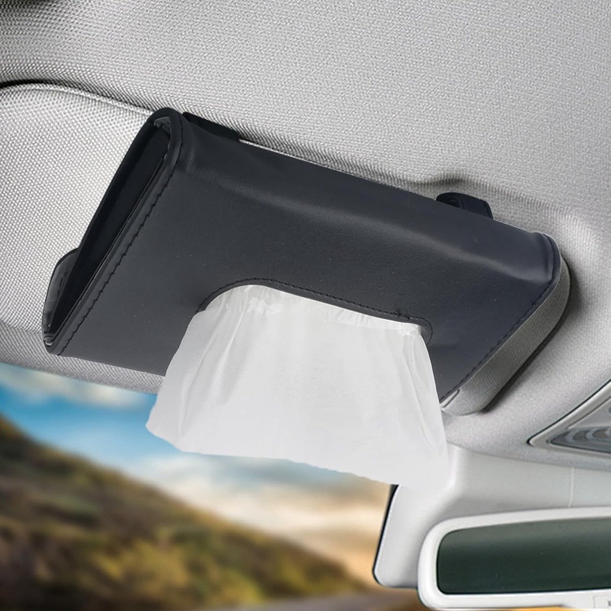 Tissuehouder voor Zonneklep van PU Leer, Ideaal voor Auto, Handig en Stijlvol Design