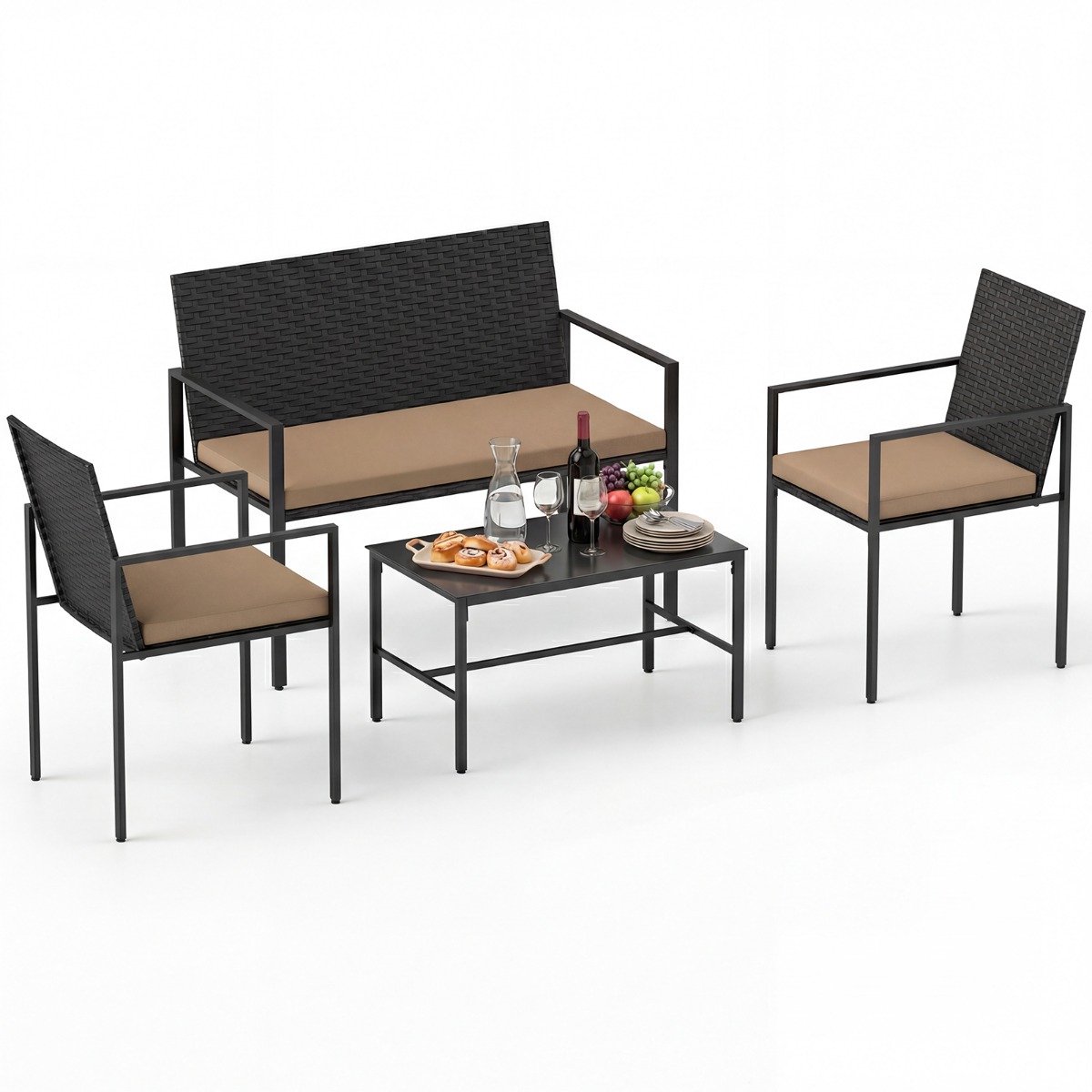 SureDeal® - Tuinset - 4-delige Tuinmeubelset Rotan - Buiten - Tweezitsbank - 102,5x57x81 cm - Beige