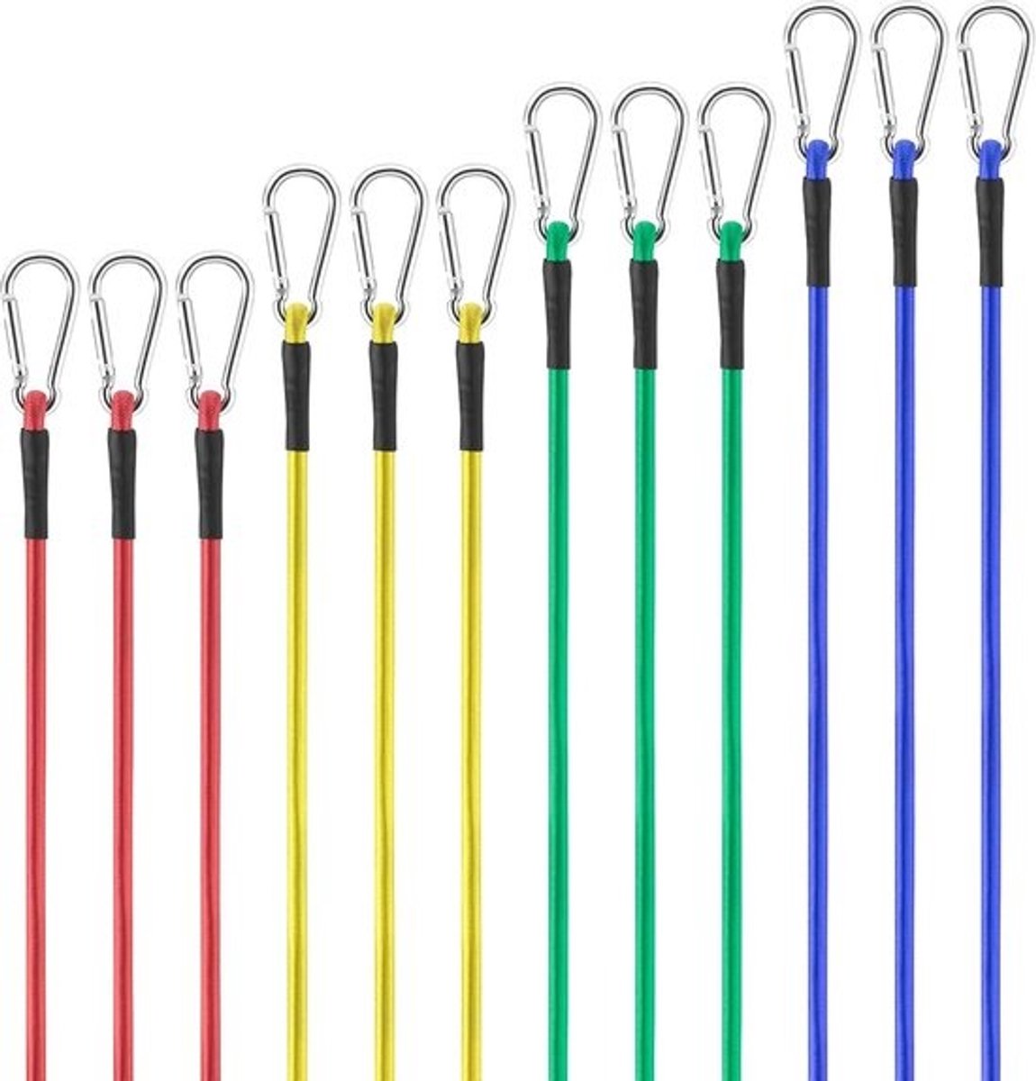 Set van 12 Elastische Spanbanden met Haak in 4 Lengtes voor Bagage
