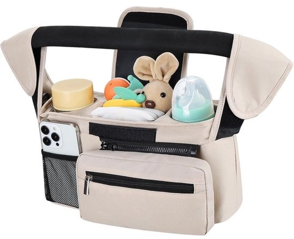 Universele Kinderwagen Organizer met Gevoerde Bekerhouders en Telefoontas - Wandelwagen Caddy Accessoire