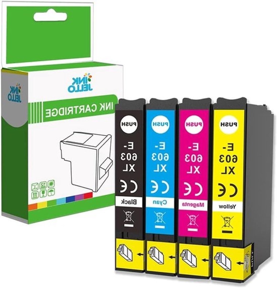 Inkcartridges - Inktpatronen Printerinkt - Probleemloos Printen - Hoge Capaciteit XL - 4 Stuks - Zwart Cyaan Magenta Geel