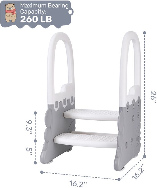Kinderopstapje - met armleuningen - antislip - stevige constructie - keukenhulp/toilethulp - geschikt voor zindelijkheidstraining, badkamer en wastafel 41,6 x 41,1 cm. — afbeelding 2