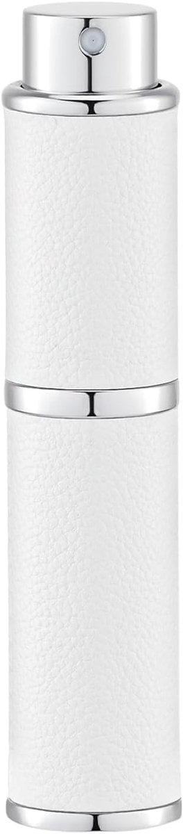 Navulbare parfumverstuiver 10 ml, draagbare reisverstuiver met lederlook, ideaal voor dames en heren, wit, 1 stuk, perfect voor onderweg en op reis