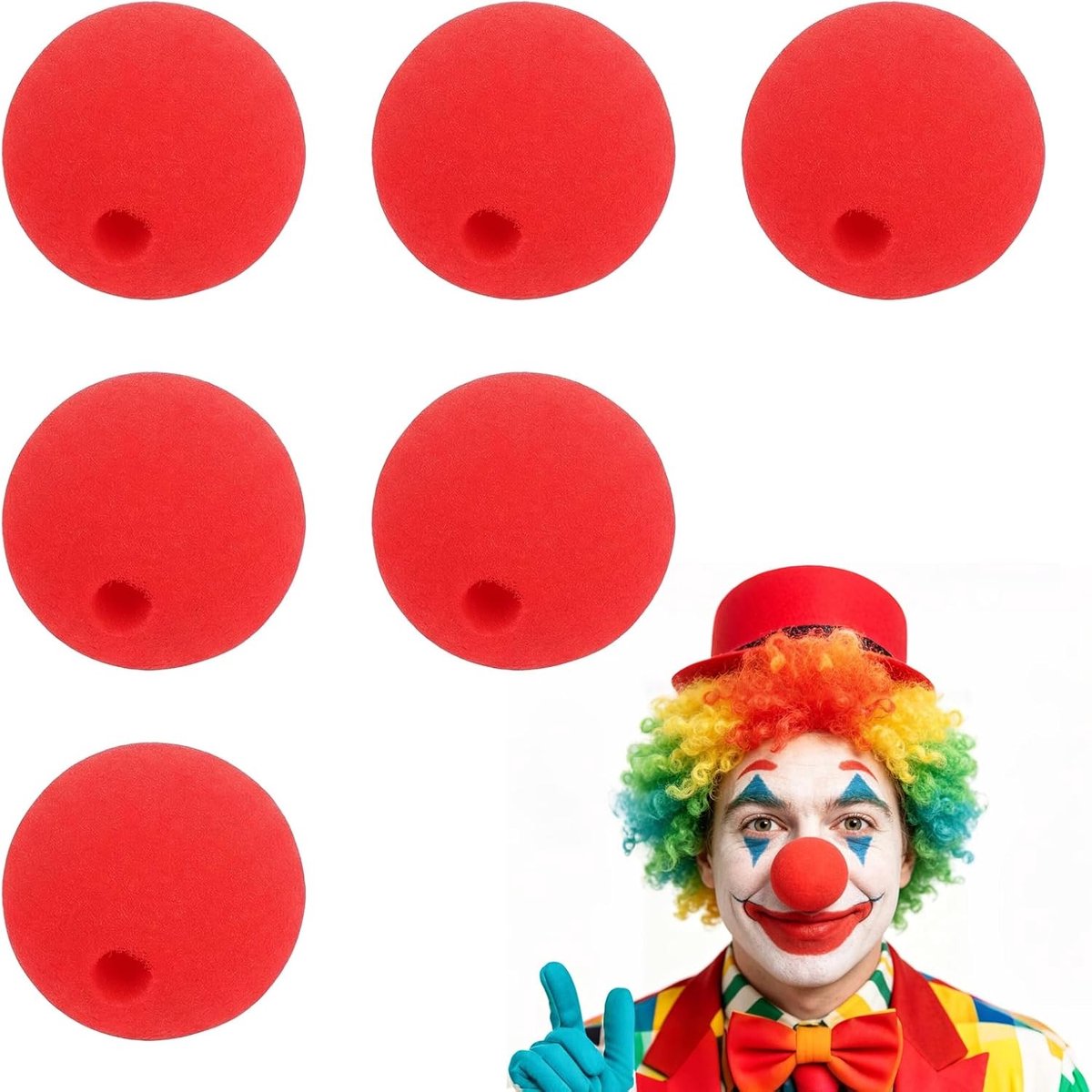 Set van 6 Rode Schuimneus van 50 mm - Zachte Neus voor Kostuums, Perfect voor Carnaval, Halloween en Circus Feesten