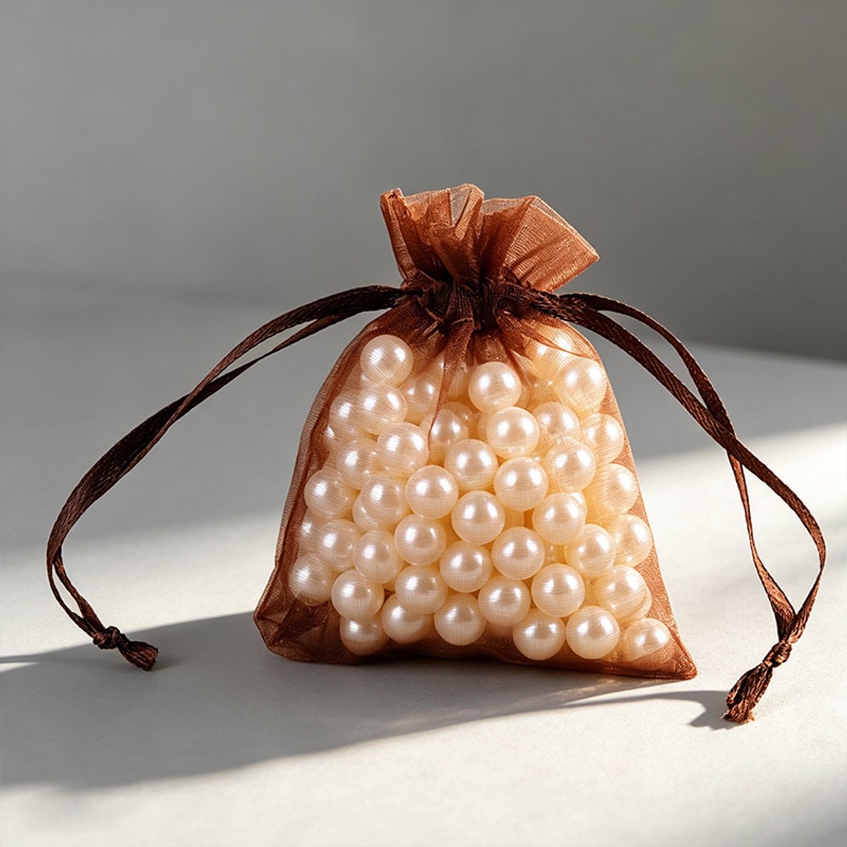 Verpakking van 50 geschenkzakjes, geschikt voor bruiloften, netverpakkingen voor sieraden.-koffiebruin-5*7cm