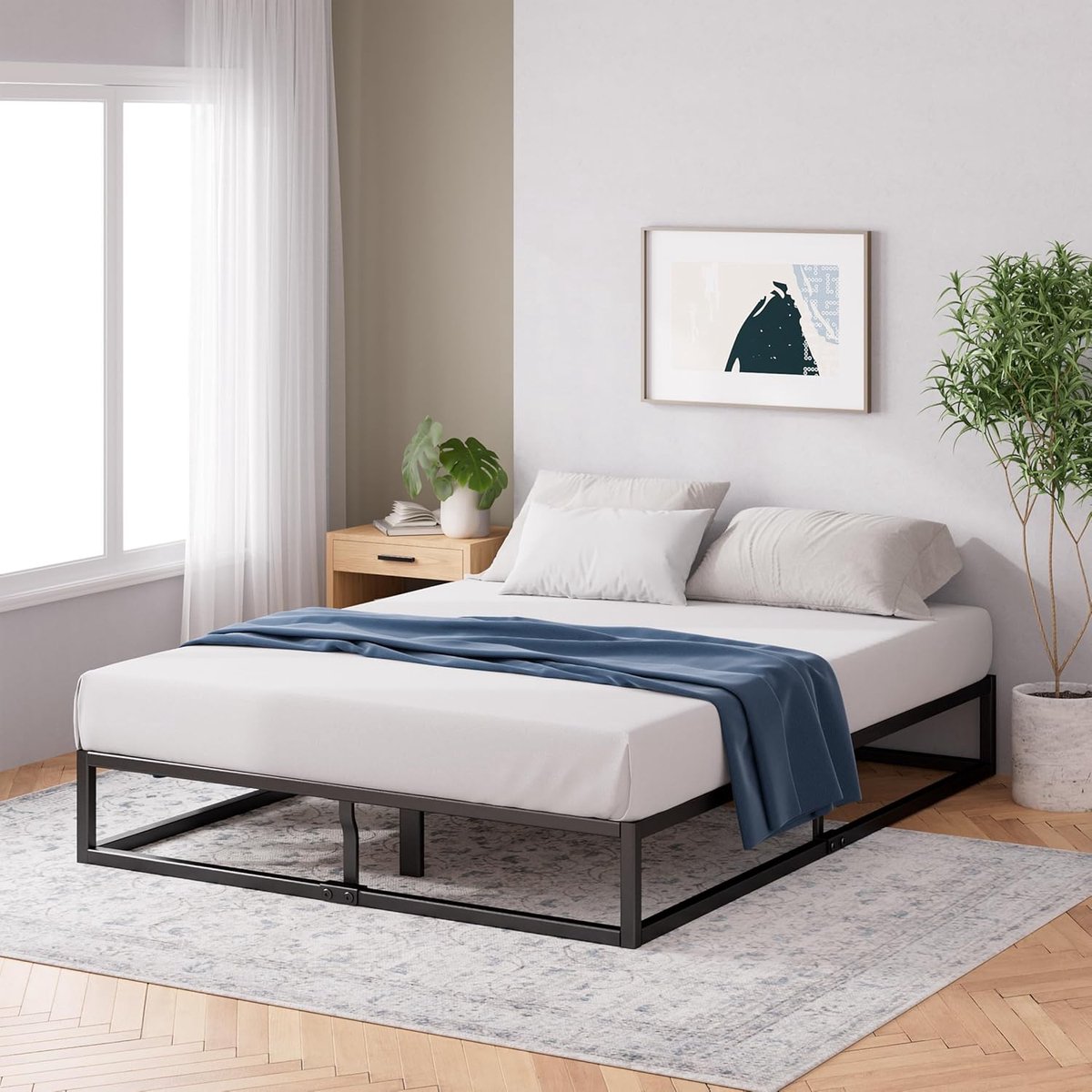 Industrohome Joseph 140x200 cm Metal Bedframe | Stalen frame met houten lattenbodem | Onderbedopbergruimte | Zwart