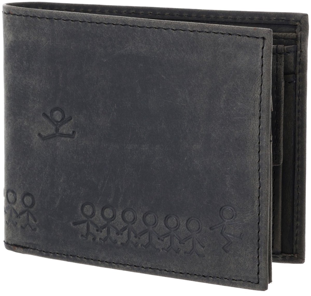 oxmox Leren portemonnee Leather RFID Protect Querscheinbörse Jumping Jack 2.0 Embossed Vintage Black zwart