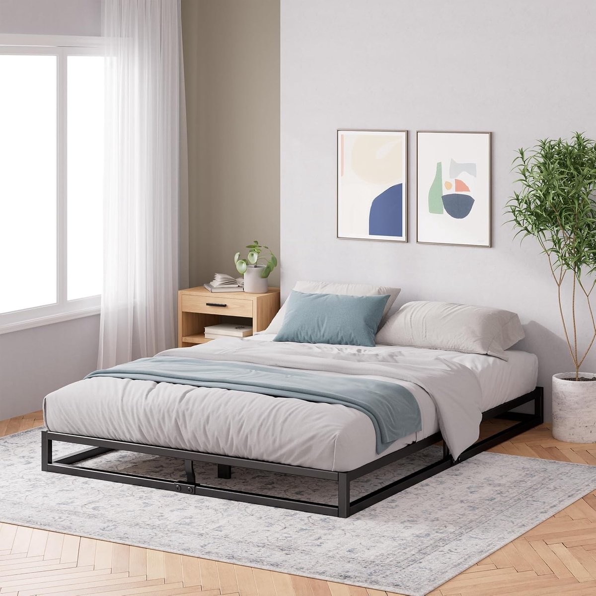 Industrohome Joseph 15 cm Metal Bedframe | Metalen Frame | Houten Lattenbodem | Opbergruimte Onder Bed | 140 x 200 cm | Zwart