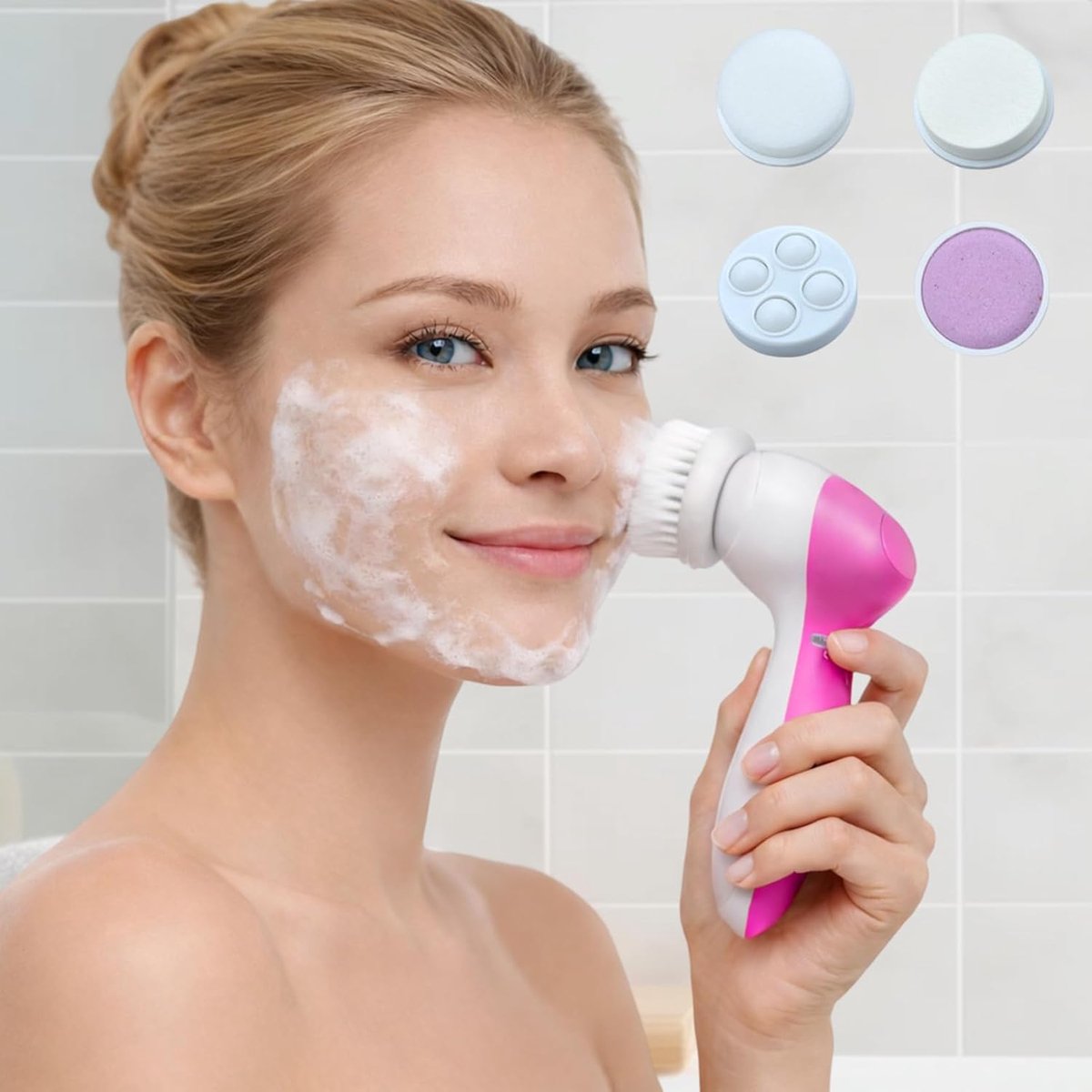 Exfoliatie elektrische gezichtsreiniger Silicone slijp poren reinigen Rotatieve Sonische gezichtsreiniger borstel (5 in 1 gezichtsreiniger borstel)