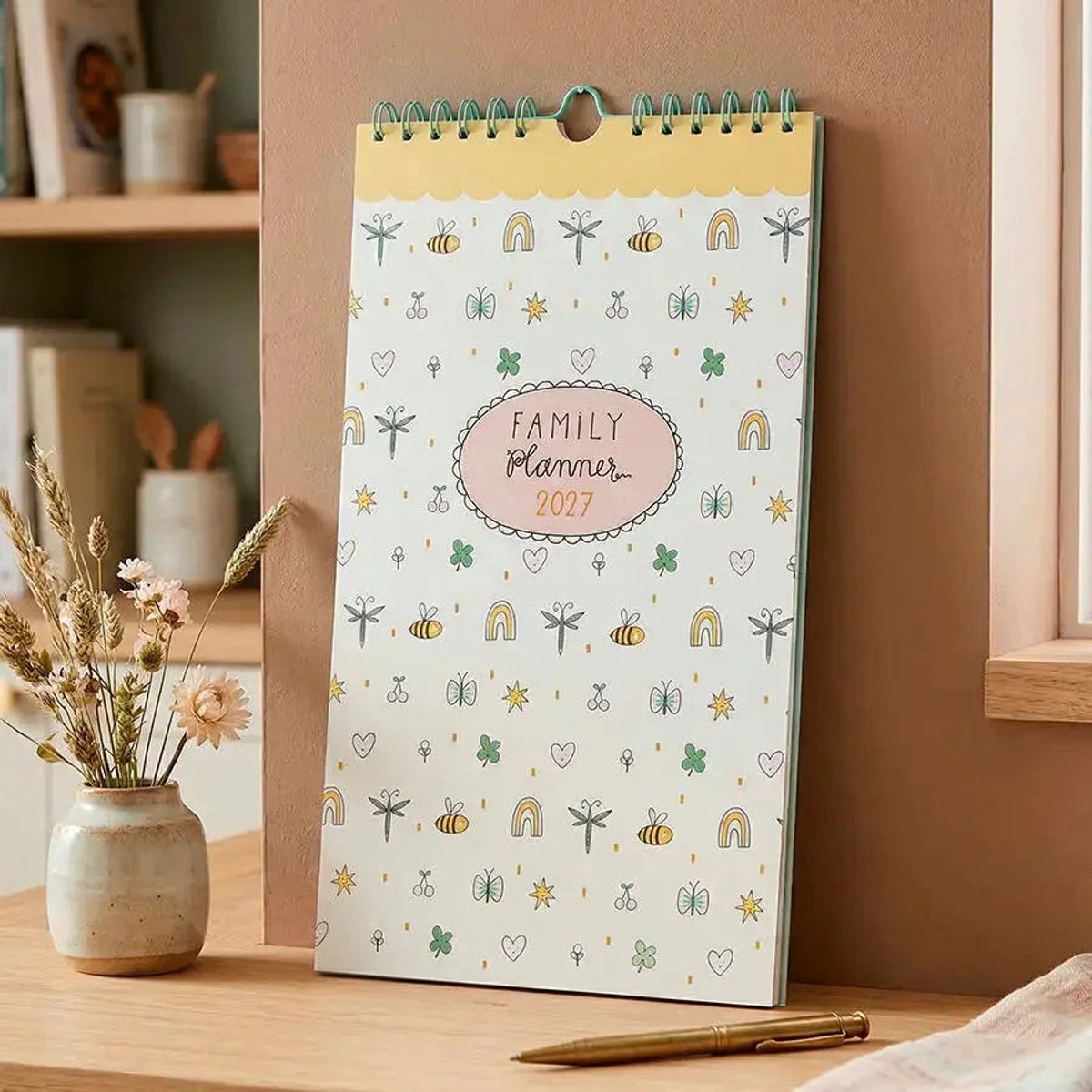 Familieplanner Flower Pattern 2027 – Paperclip