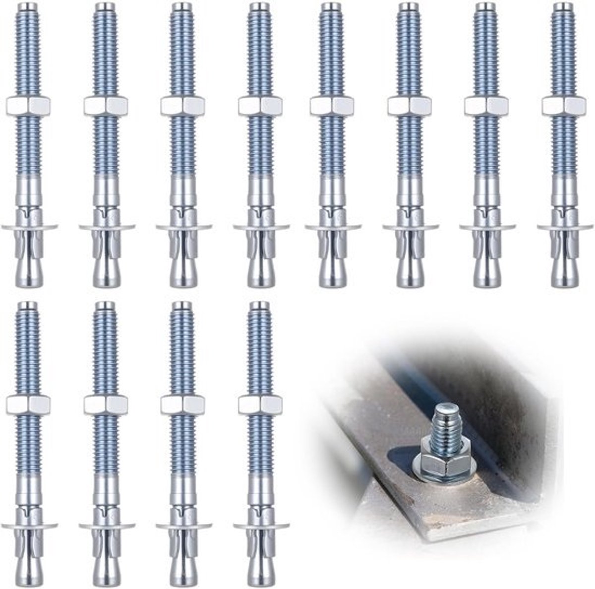 Ankerbouten Set - Bevestigingsanker Schroeven - Beton Verankeren - Hoge Verankeringskracht - M12 x 120mm - Verzinkt