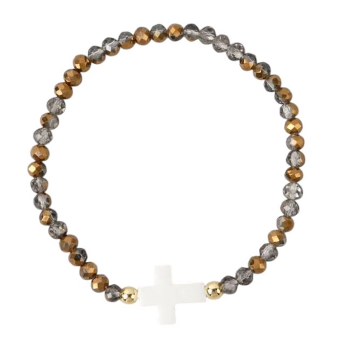 Kruis armband vrouwen - Jezus - Christelijk - bijbel kralen koperkleurig mix - 17.5 cm