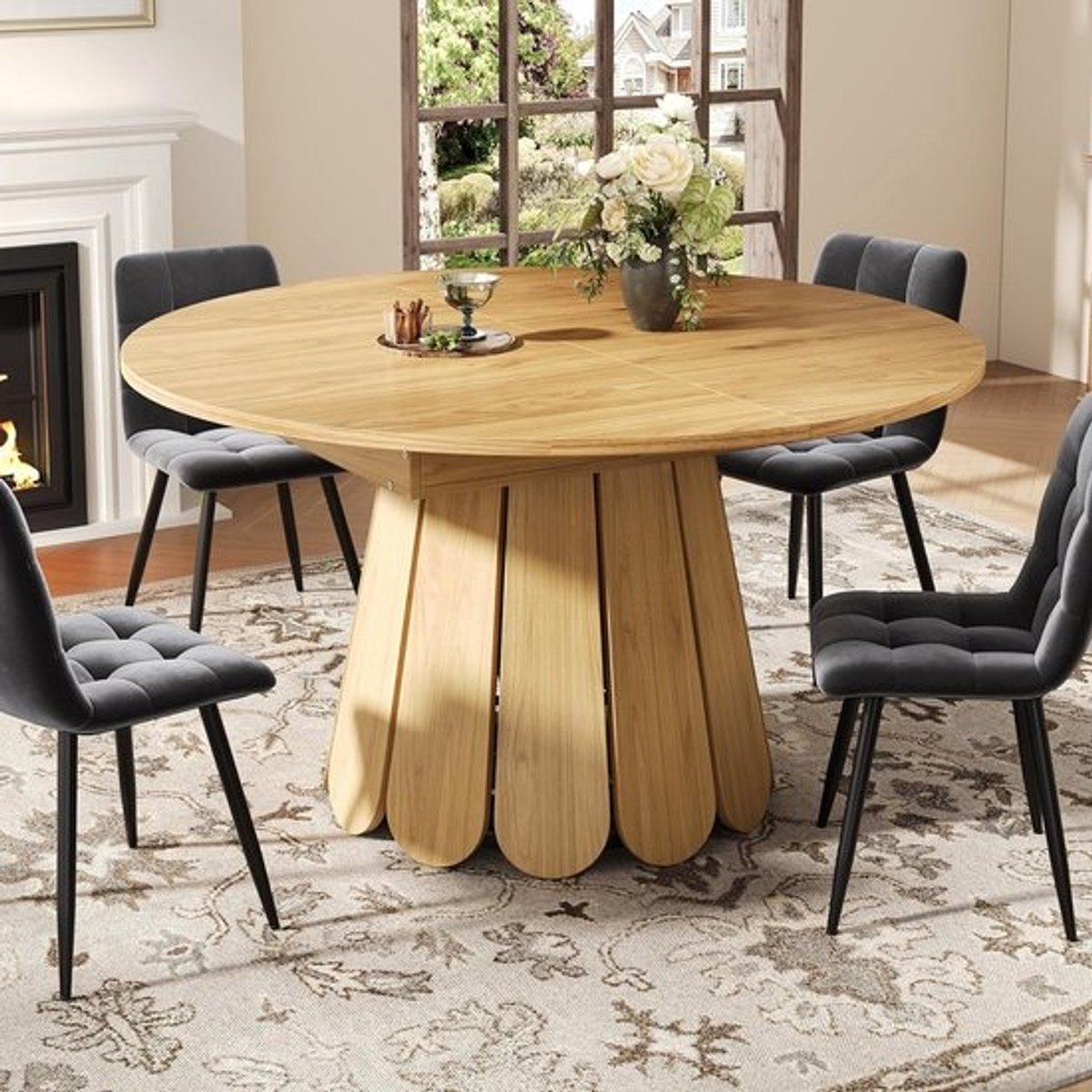 Uitschuifbare Ronde Eettafel naar Ovaal, Houten Keukentafel voor 6 Personen