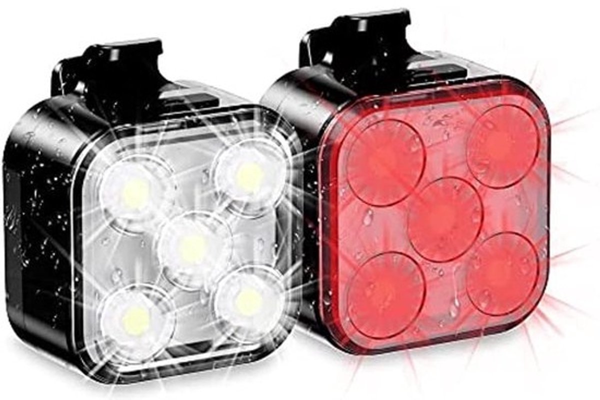 Fietsverlichting Set - Fietslampen Voor Achter - Veilig Fietsen - IPX4 Waterdicht - 650 mAh Batterij - Zwart