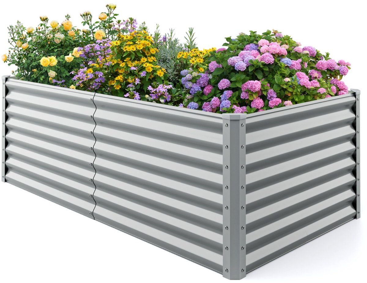 SureDeal® - Plantenbak van metaal, 180 x 95 x 60 cm, rechthoekig broeibed met versterkte stangen en open bodem, bloembed, plantenbak voor groenten, bloemen, kruiden (grijs)