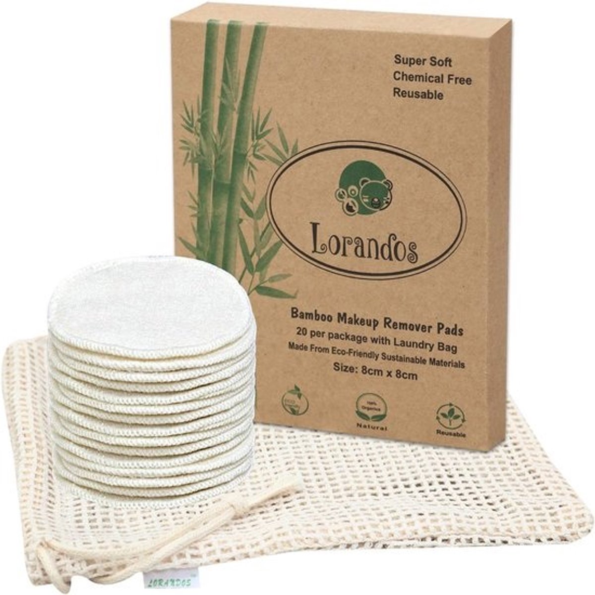 20 Herbruikbare Make-up Remover Pads | Biologische Bamboe Katoenpads met Waszak
