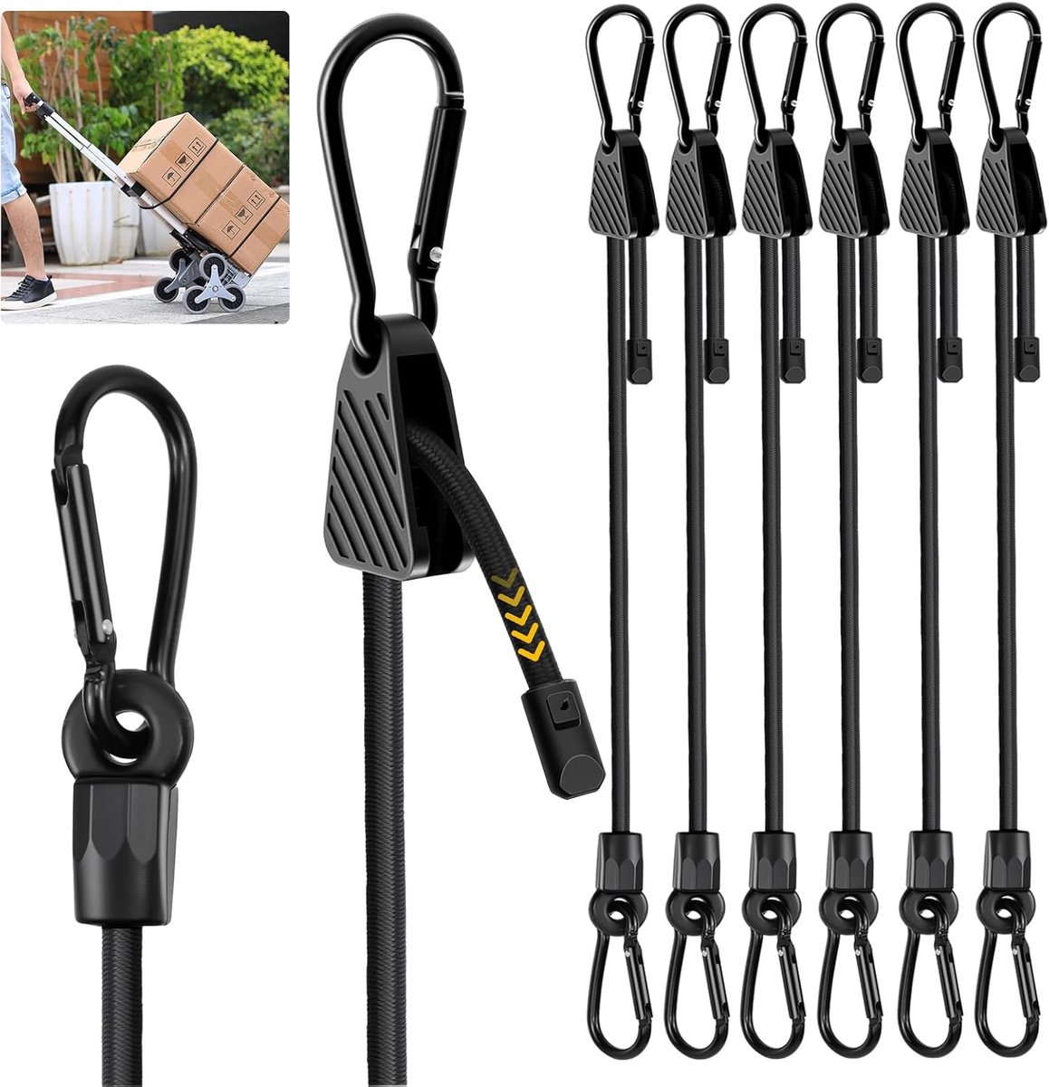 Elastische spanbanden met karabijnhaak 100 cm, 6 stuks verstelbare elastische spanbanden met haak, UV-bestendig, elastische spanbanden voor kamperen, dekzeilen, tenten, bagage, auto’s en motorfietsen