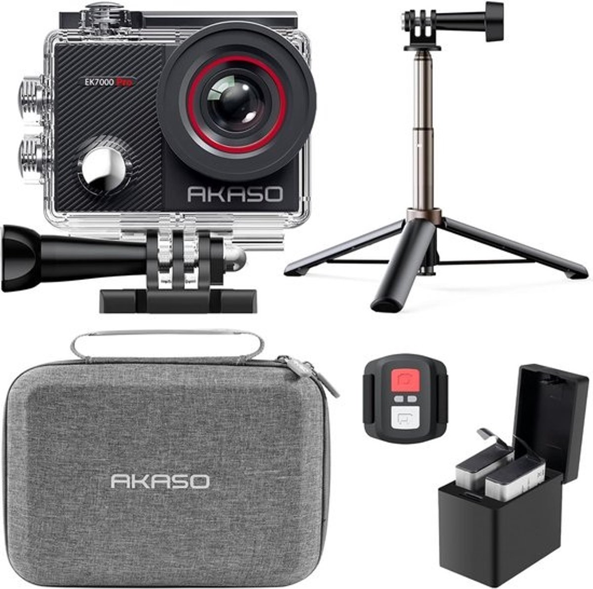 Actiecamera 4K met 20MP, 60 cm Statief, Selfie Stick & Draagtas, Onderwater Camera tot 40m, Ultra HD Touchscreen, Breedhoek & EIS Technologie