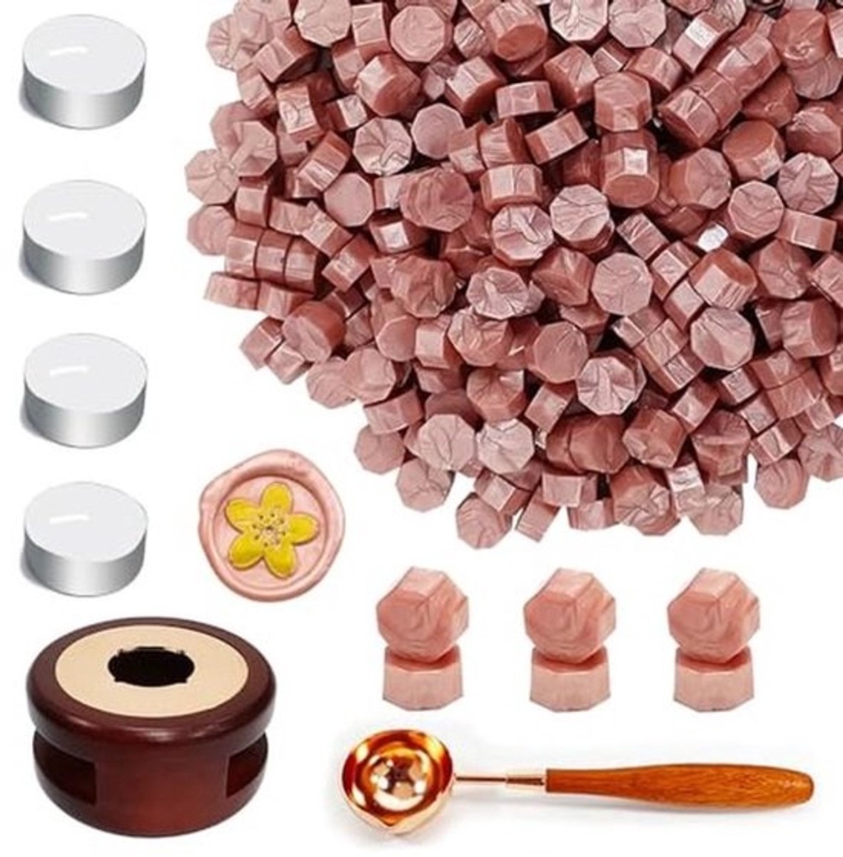 Wax Zegel Kralen Set - 400 PCS Roségoud Waszegel Kralen met Warmer en Kaarsen voor Creatieve Projecten