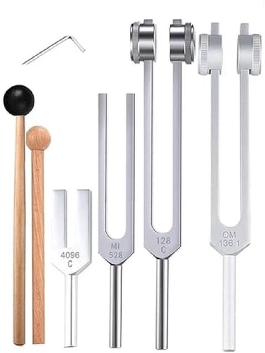 Stemvork Set voor Klanktherapie en Meditatie - 440 Hz, 128 Hz, 136,1 Hz, MI 528 Hz, 4096 Hz