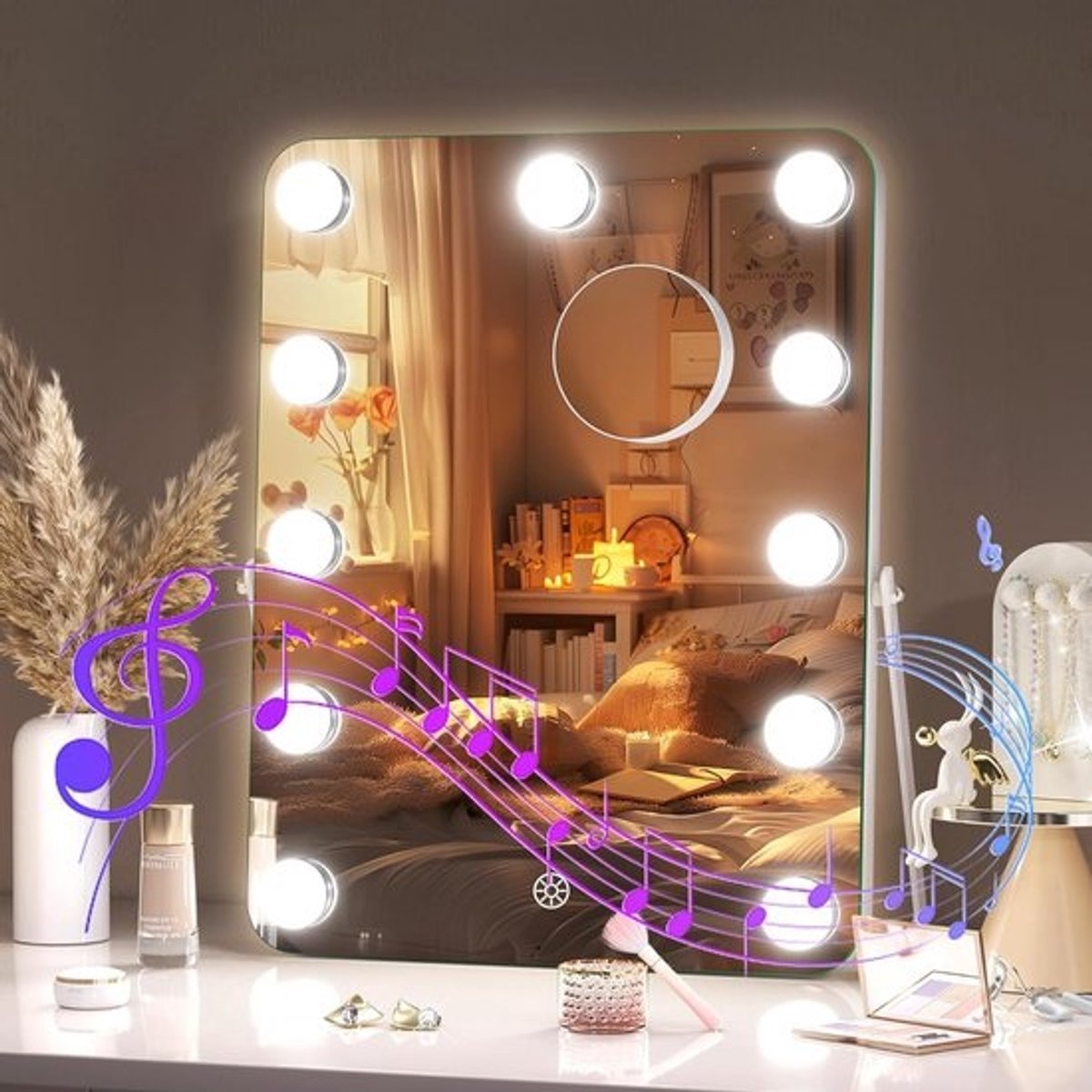 Make-up Spiegel - Verlichte Spiegel - Perfecte Make-up - Met Bluetooth Speaker - 28 x 35.5 cm - Wit