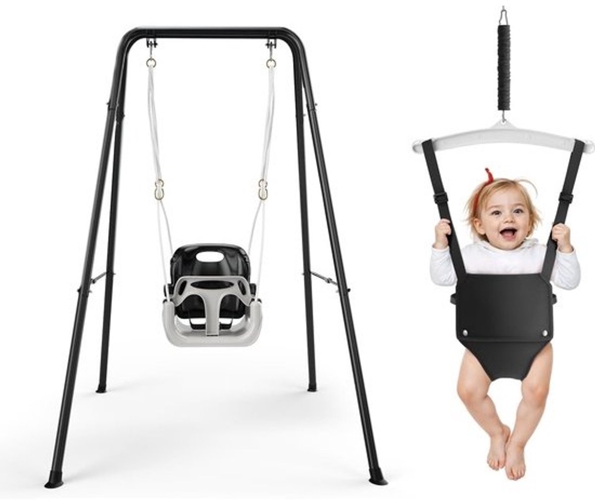 Babyschommel met frame - Kinderschommel standaard - Binnen buiten spelen - Meegroeiend 2-in-1 ontwerp