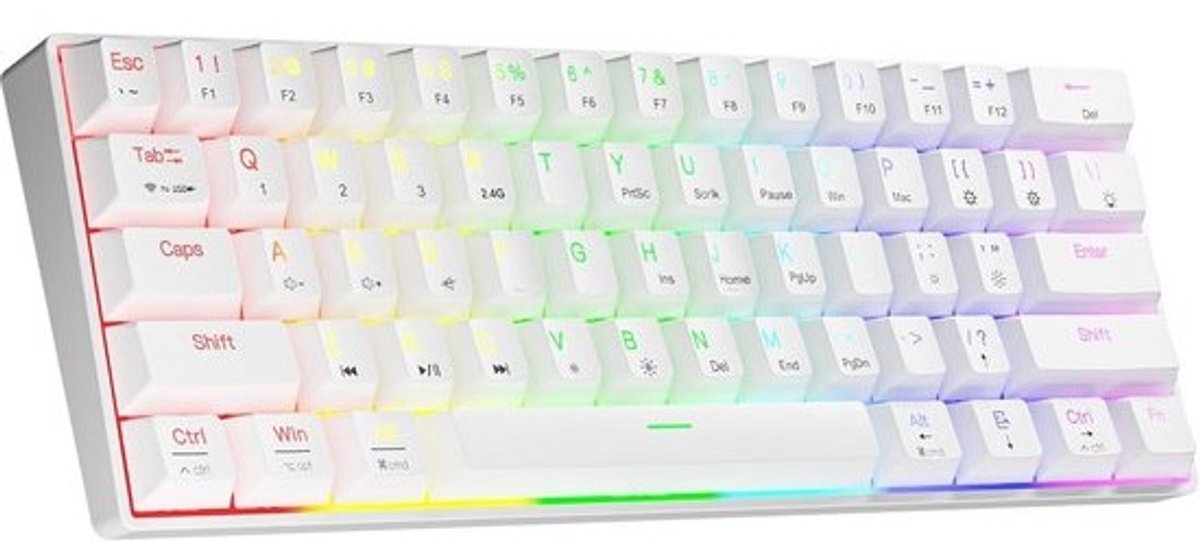 Draadloos 60% Mechanisch Toetsenbord Wit - Hot Swappable, RGB, Compact, USB-C & Bluetooth