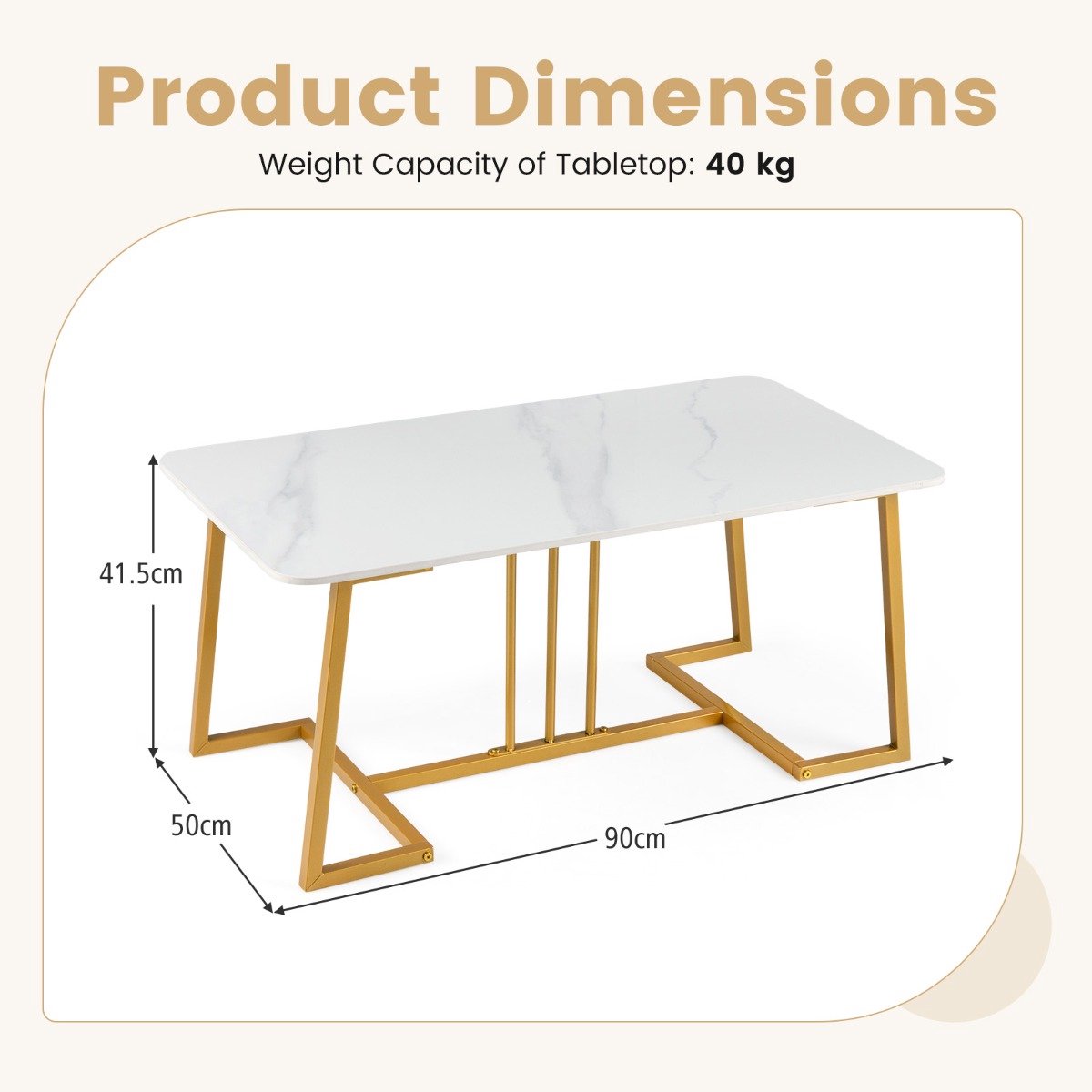 SureDeal® - Salontafel - Kunstmarmer Rechthoekige Woonkamertafel - Antislipvoetjes - 90x50x41,5 cm - Wit