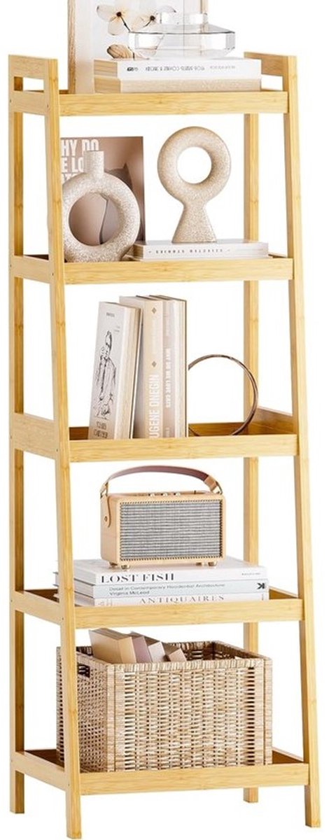 Ladder Boekenkast - Opbergrek Bamboe - Ruimte Besparen - 5 Tier Ontwerp - 127 cm Hoog - Natuurlijk